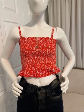 ROXY Secret Sister Strappy Smoched Top in poppy red Betty
